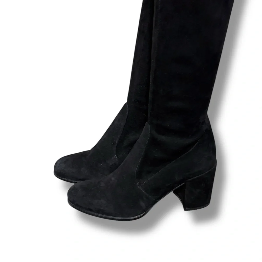 Stuart Weitzman Tieland Suede Black Over-the-Knee Sock Boots Block Heel Size 7